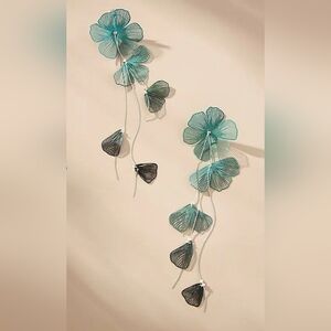 Anthropologie Flower Drop Earrings Dark Green NWT